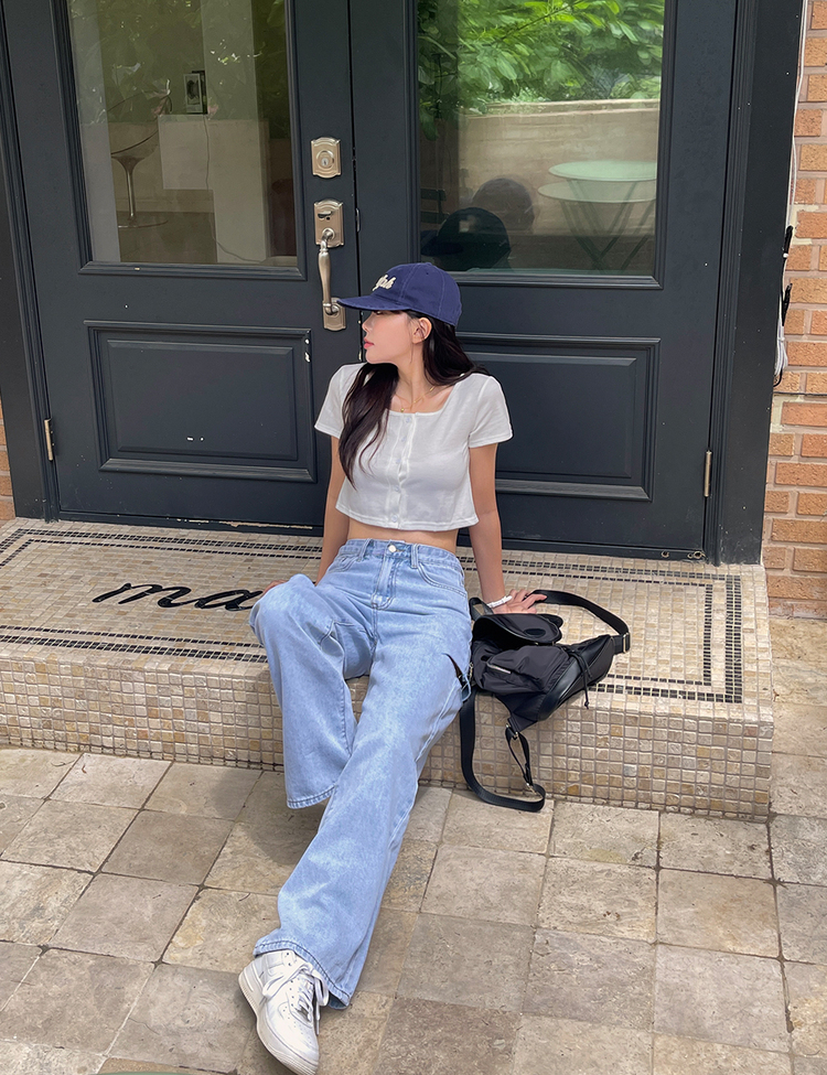 デニム 【SHORT/BASIC/LONG 丈別】カットデニムパンツ LIGHT BLUE