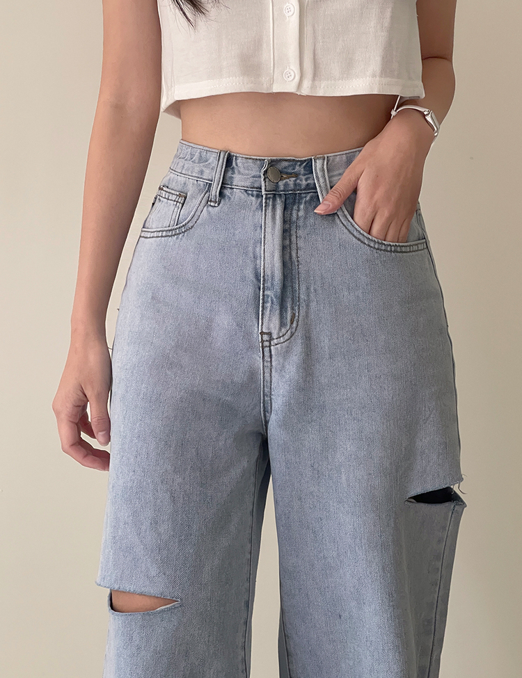 【SHORT/BASIC/LONG 丈別】カットデニムパンツ LIGHT BLUE