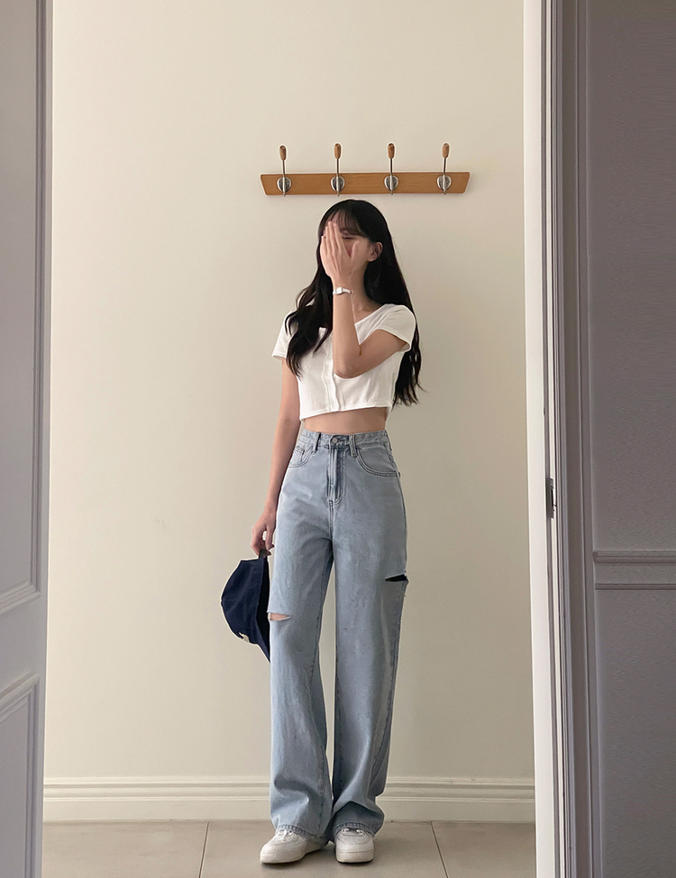 【SHORT/BASIC/LONG 丈別】カットデニムパンツ LIGHT BLUE