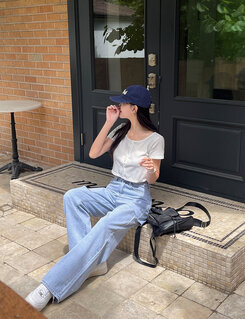 デニム 【SHORT/BASIC/LONG 丈別】カットデニムパンツ LIGHT BLUE