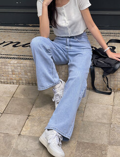 デニム 【SHORT/BASIC/LONG 丈別】カットデニムパンツ LIGHT BLUE