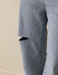 デニム 【SHORT/BASIC/LONG 丈別】カットデニムパンツ LIGHT BLUE