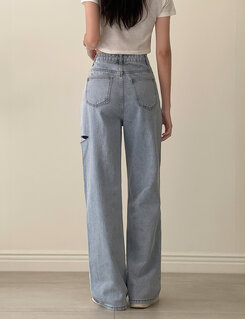デニム 【SHORT/BASIC/LONG 丈別】カットデニムパンツ LIGHT BLUE