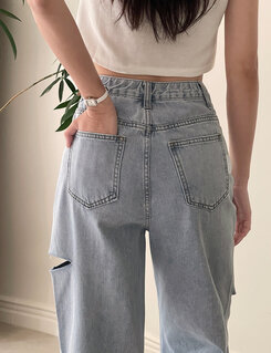 デニム 【SHORT/BASIC/LONG 丈別】カットデニムパンツ LIGHT BLUE