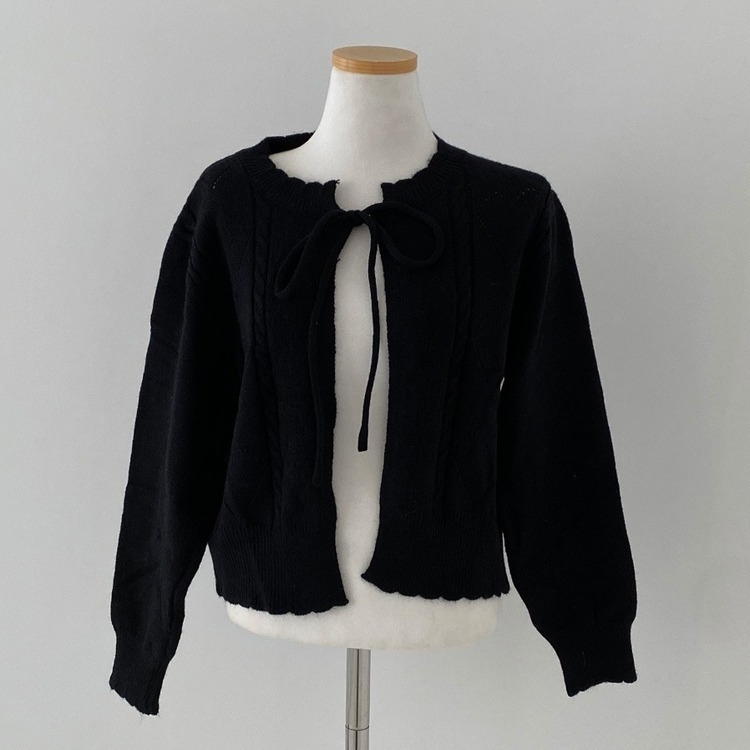 데일리한 무드 썸모어 러블리 펀칭 리본 크롭 니트 가디건