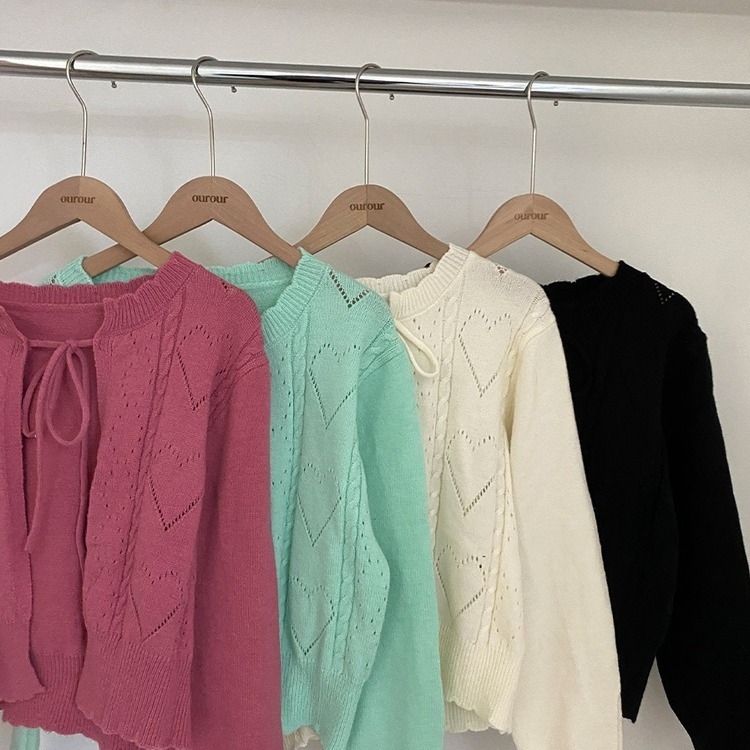 데일리한 무드 썸모어 러블리 펀칭 리본 크롭 니트 가디건