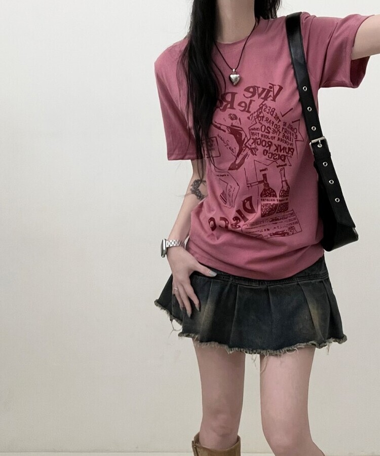 바이브락레터링프린팅반팔티 핑크