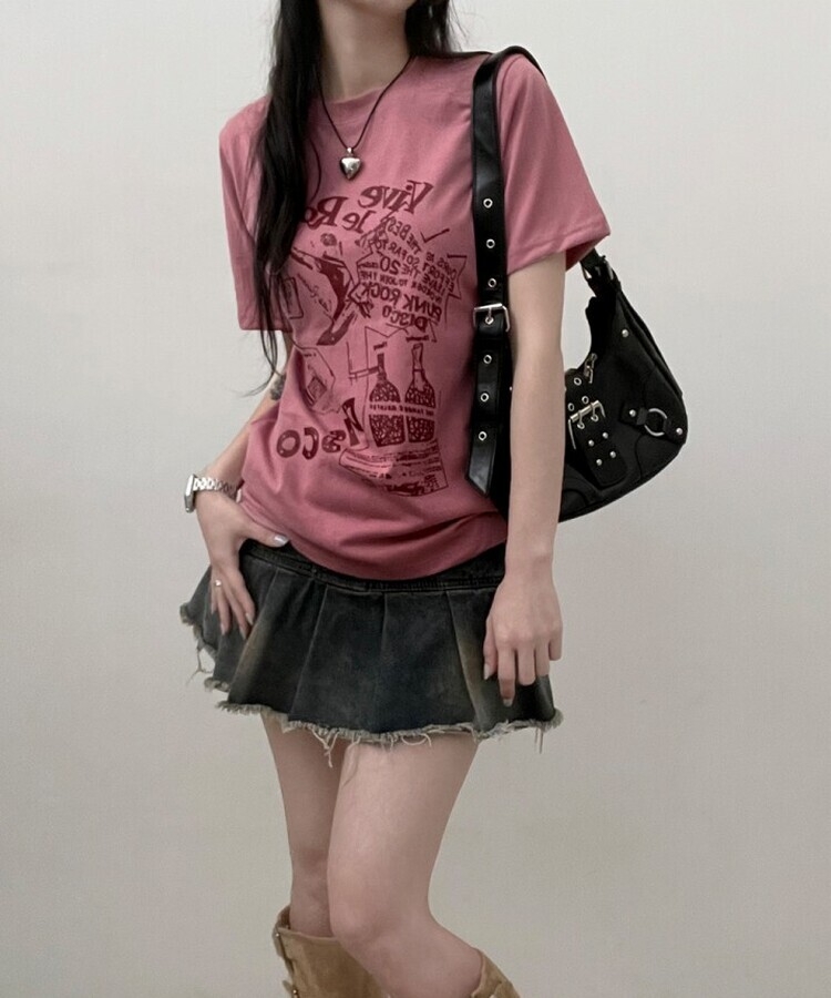 바이브락레터링프린팅반팔티 핑크