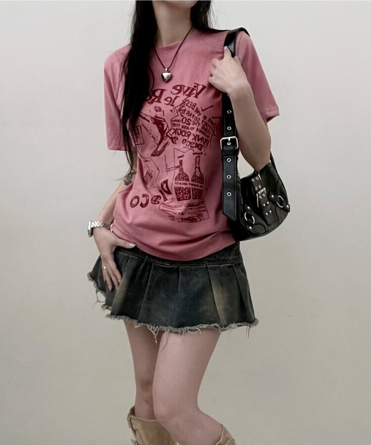 바이브락레터링프린팅반팔티 핑크