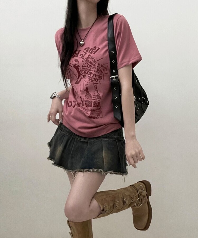 바이브락레터링프린팅반팔티 핑크