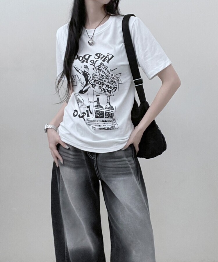 바이브락레터링프린팅반팔티 화이트