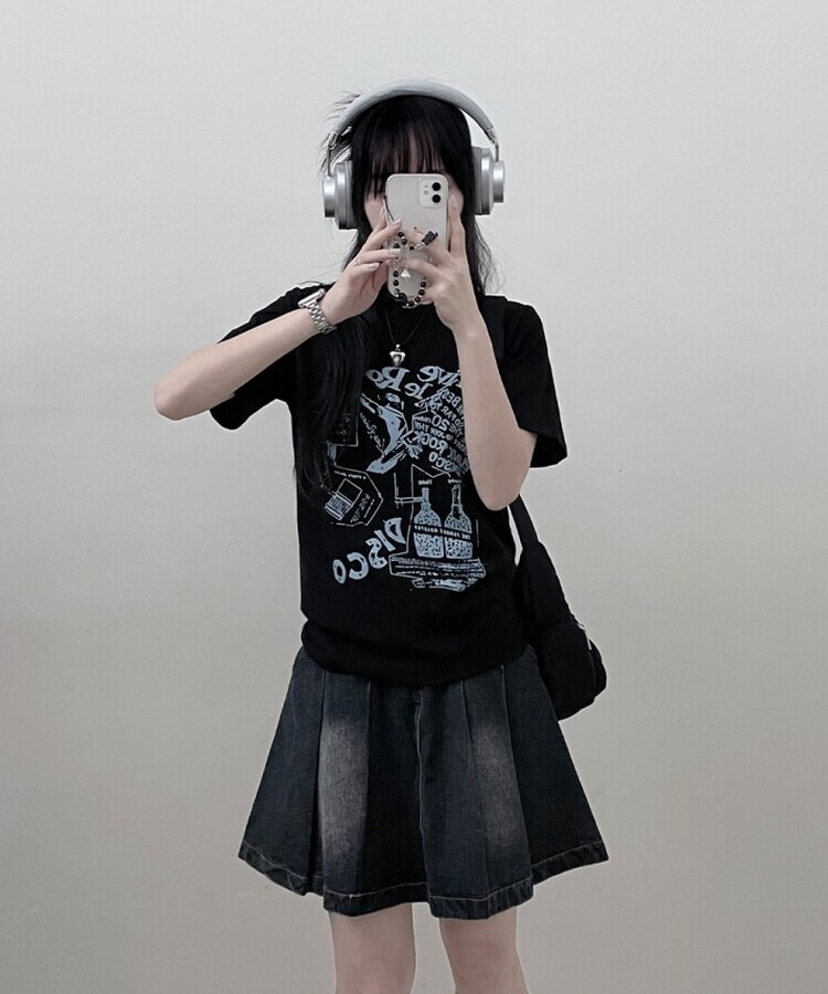 바이브락레터링프린팅반팔티 검정