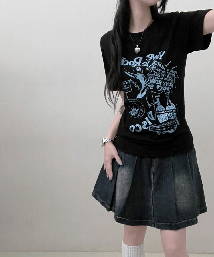 바이브락레터링프린팅반팔티 검정