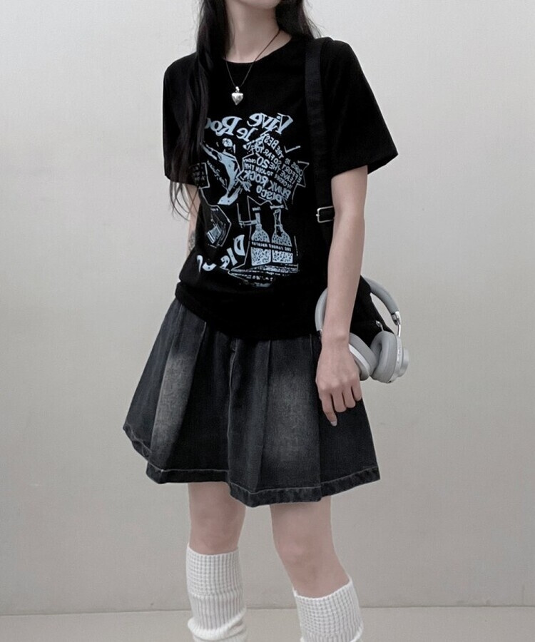 바이브락레터링프린팅반팔티 검정