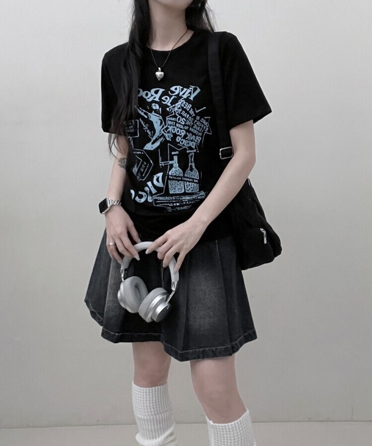 바이브락레터링프린팅반팔티 검정