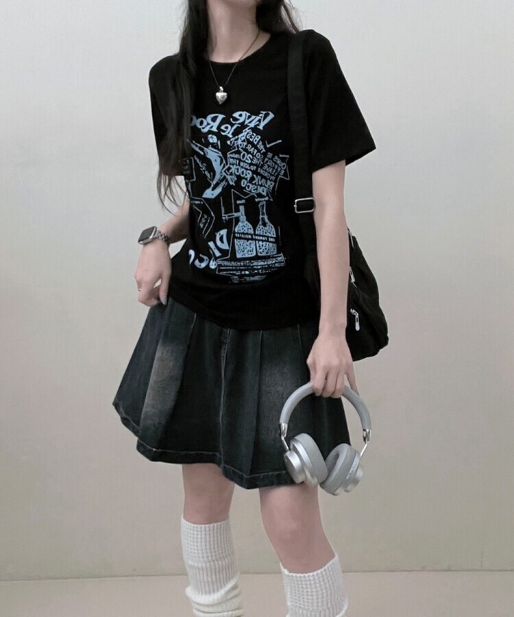 바이브락레터링프린팅반팔티 검정