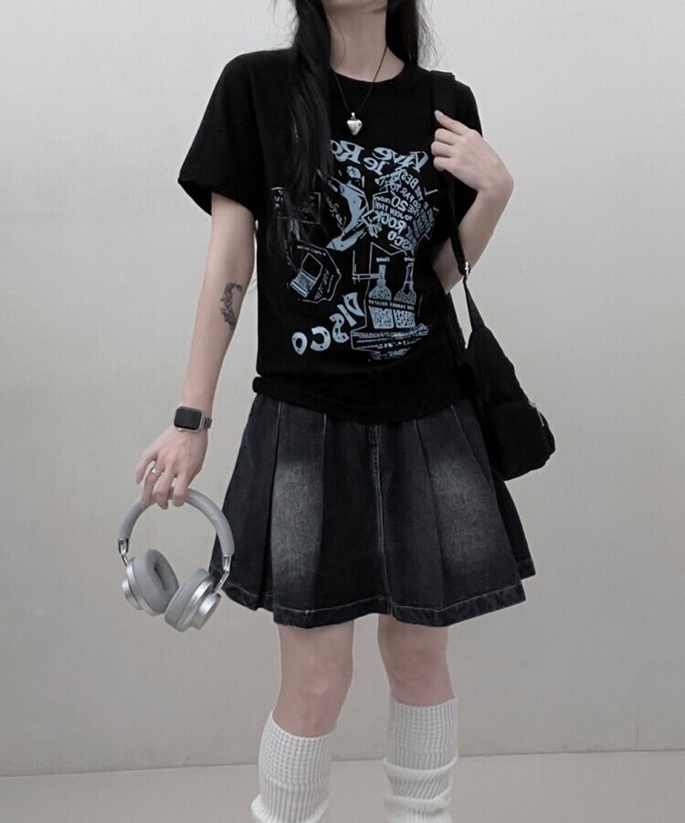 바이브락레터링프린팅반팔티 검정