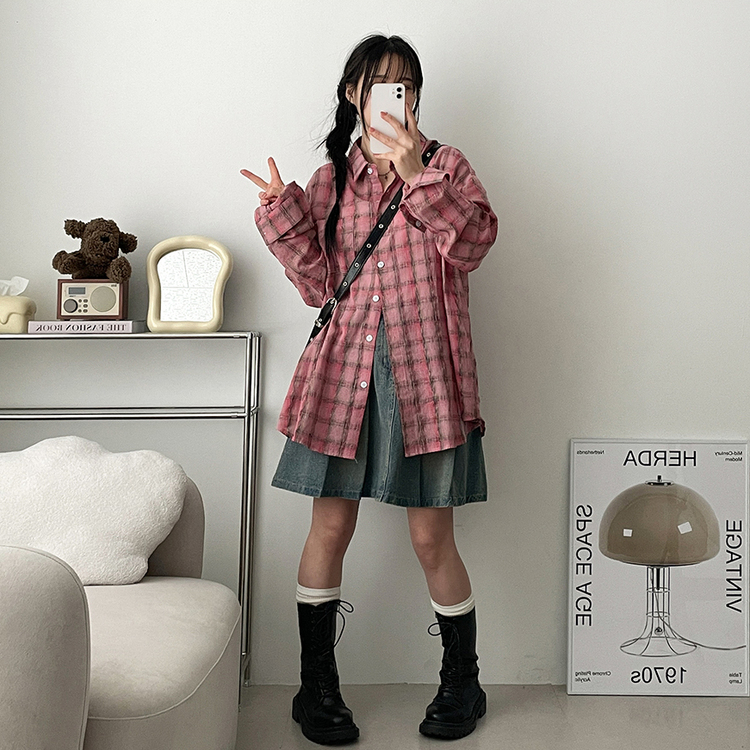 フリル襟付きピンクチェックシャツ フリル襟付きギンガムチェックブラウス｜ピンクハウスオフィシャル