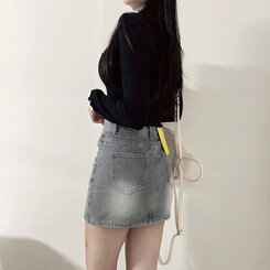 ミニスカート 【SHORT/LONG 丈別】ビンテージウォッシングデニムスカート GRAY