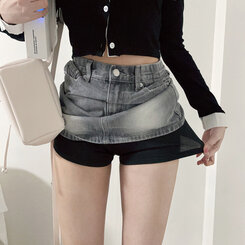 ミニスカート 【SHORT/LONG 丈別】ビンテージウォッシングデニムスカート GRAY