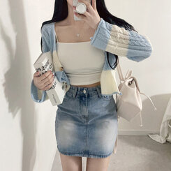 ミニスカート 【SHORT/LONG 丈別】ビンテージウォッシングデニムスカート BLUE