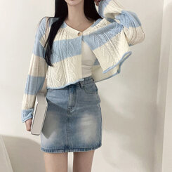 ミニスカート 【SHORT/LONG 丈別】ビンテージウォッシングデニムスカート BLUE