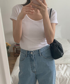 半袖Tシャツ シンプルラウンドネックスリム半袖Tシャツ8色 IVORY