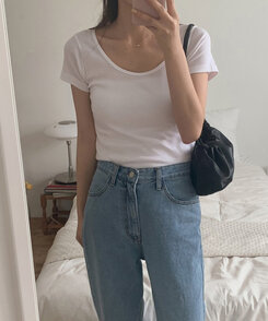 半袖Tシャツ シンプルラウンドネックスリム半袖Tシャツ8色 IVORY
