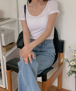 半袖Tシャツ シンプルラウンドネックスリム半袖Tシャツ8色 IVORY
