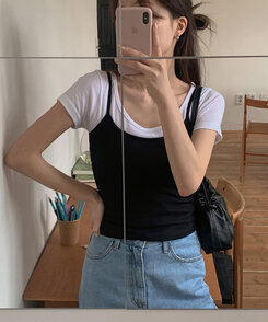 半袖Tシャツ シンプルラウンドネックスリム半袖Tシャツ8色 IVORY