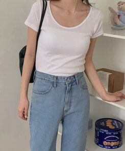 半袖Tシャツ シンプルラウンドネックスリム半袖Tシャツ8色 IVORY