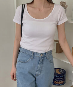 半袖Tシャツ シンプルラウンドネックスリム半袖Tシャツ8色 IVORY