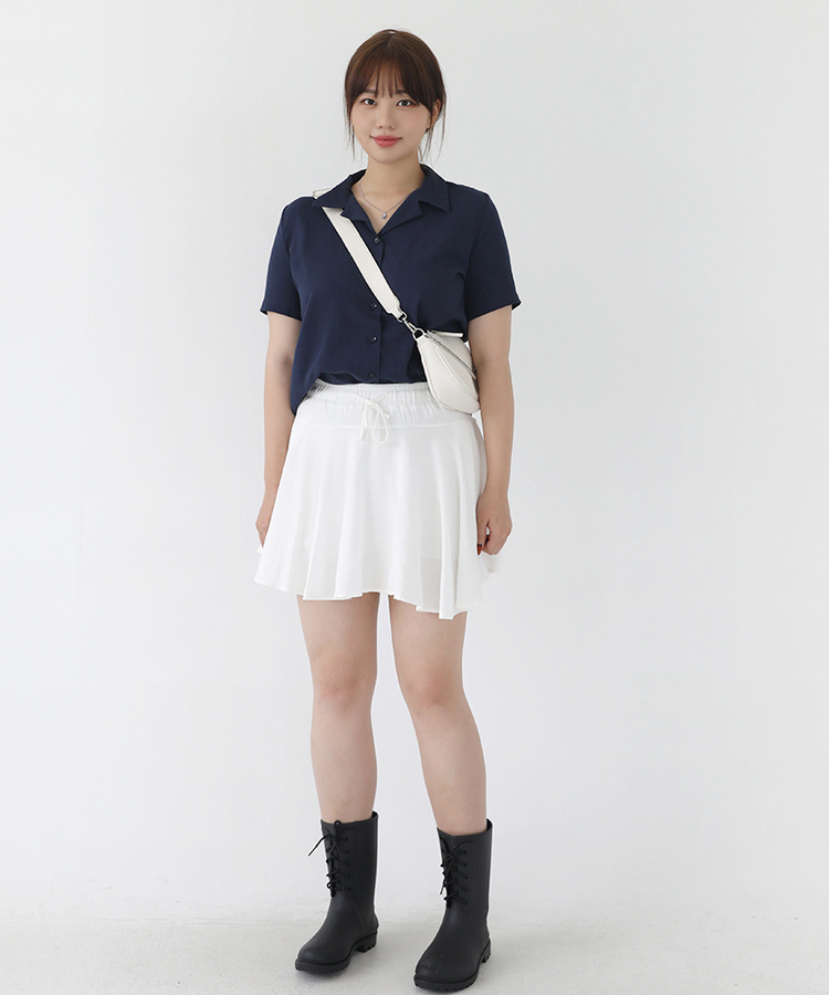 リネンウォッシングオープンカラー半袖シャツ5色 NAVY