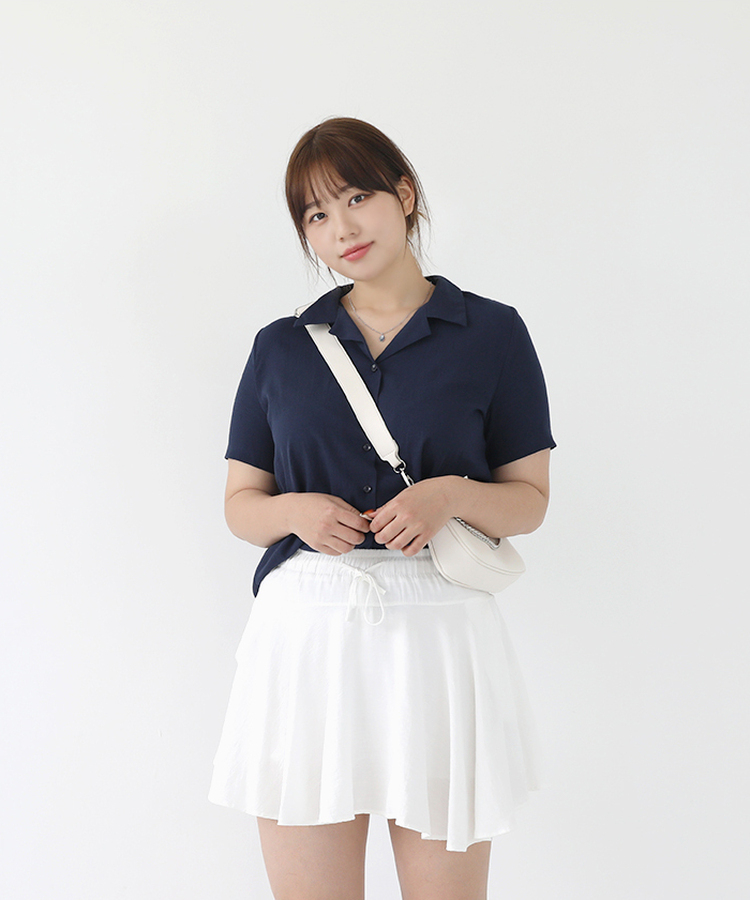 リネンウォッシングオープンカラー半袖シャツ5色 NAVY