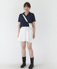 リネンウォッシングオープンカラー半袖シャツ5色 NAVY