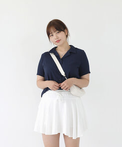 リネンウォッシングオープンカラー半袖シャツ5色 NAVY