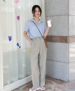 リネンウォッシングオープンカラー半袖シャツ5色 SKY BLUE