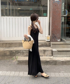 ロングワンピース キャミロングワンピース Black