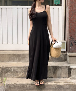 ロングワンピース キャミロングワンピース Black