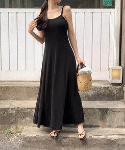 ロングワンピース キャミロングワンピース Black