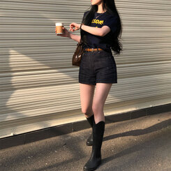 ショートパンツ ノンフェードデニムショートパンツ BLACK