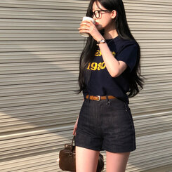 ショートパンツ ノンフェードデニムショートパンツ BLACK