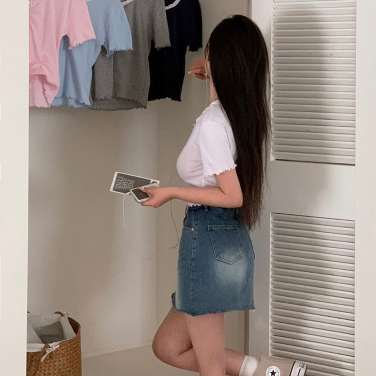 アイレットリボンレースフリル半袖Tシャツ5色 WHITE