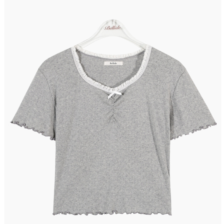 アイレットリボンレースフリル半袖Tシャツ5色