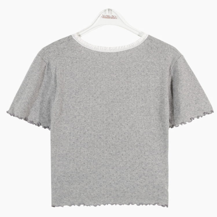 アイレットリボンレースフリル半袖Tシャツ5色