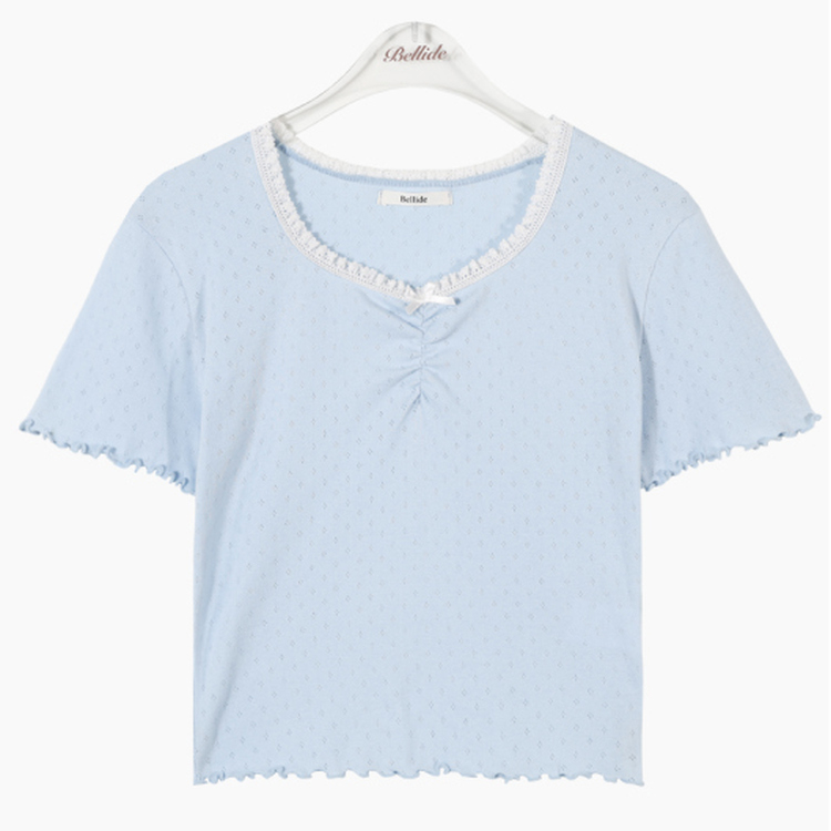 アイレットリボンレースフリル半袖Tシャツ5色