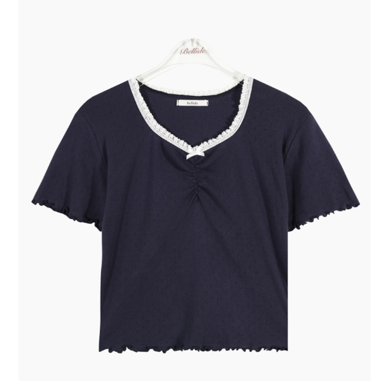 アイレットリボンレースフリル半袖Tシャツ5色