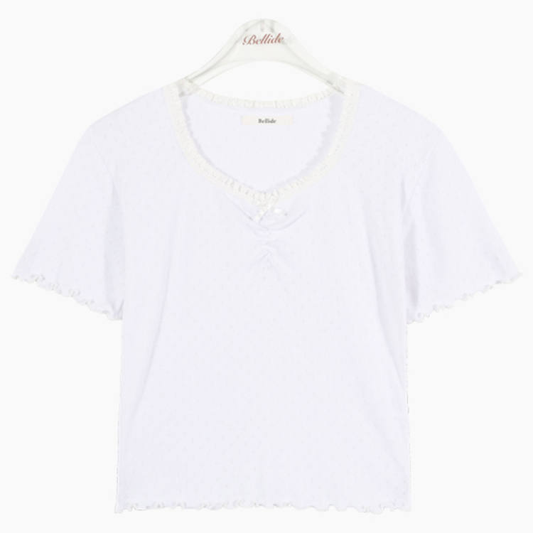 アイレットリボンレースフリル半袖Tシャツ5色