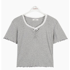 半袖Tシャツ アイレットリボンレースフリル半袖Tシャツ5色