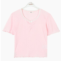 半袖Tシャツ アイレットリボンレースフリル半袖Tシャツ5色
